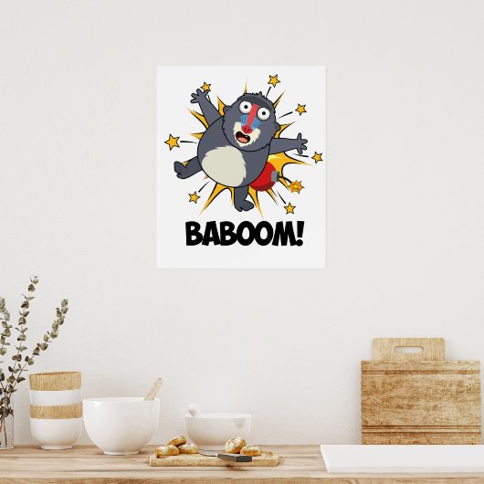 Poster Baboom Drôle Explosif Baboon Pun (Cuisine)