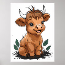 Baby assis Highland Cow Nursery Art