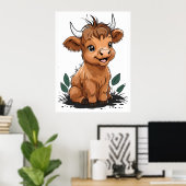 Poster Baby assis Highland Cow Nursery Art (Bureau à domicile)