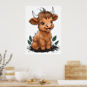 Poster Baby assis Highland Cow Nursery Art (Cuisine)