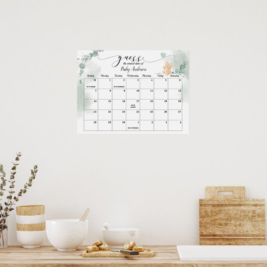 Poster Baby Bear Douche Devis Date d'échéance Calendrier (Cuisine)