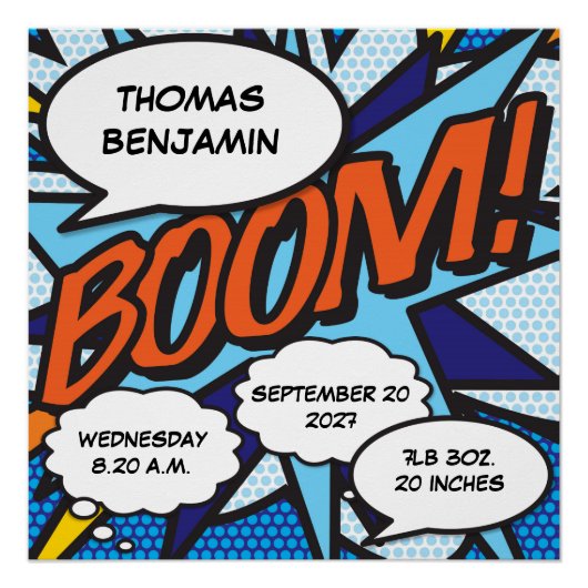 Poster Baby Birth Stats Comic Book Pop Art Keepsaké (Devant)