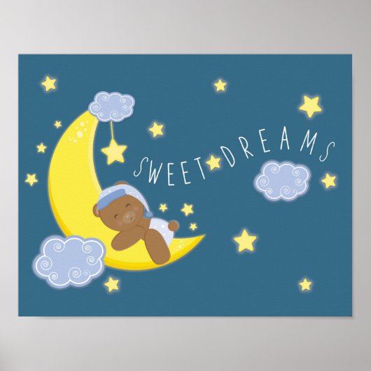 Poster Baby Boy Bear Lune Stars célestes Nursery Imprimer (Devant)