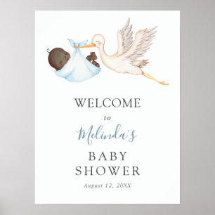 Poster Baby Boy Blue Stork Baby shower de bienvenue