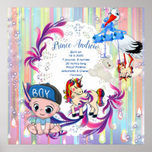 Poster Baby Boy Bubbles & Unicorns