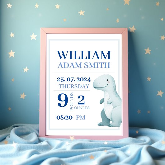 Poster Baby Boy Dinosaur Faire-part de naissance personna