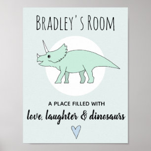 Poster Baby Boy Doodle Dinosaur Tricératops Nom Nursery