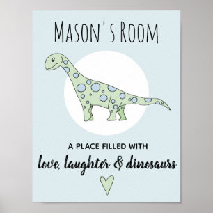 Poster Baby Boy Doodle Green Dinosaur et nom Nursery