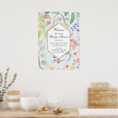 Poster Baby Boy Douche Bienvenue Floral Dusty Blue Hexago (Cuisine)