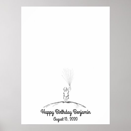 Poster Baby Boy Fingerprint Balloon Guestbook (Devant)