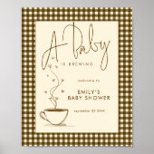 Poster Baby Brewing Coffee Gingham Welcome Baby Shower  (Devant)