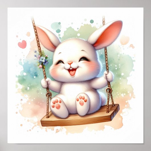 Poster Baby Bunny Nursery Aquarelle Rabbit sur couture (Devant)