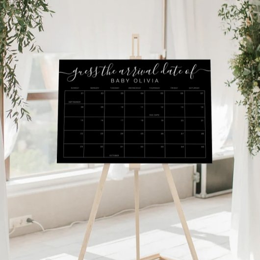 Poster Baby Due Date Calendar Sign Guess the BirthdayGame