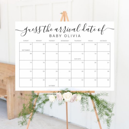 Poster Baby Due Date Calendar Sign Guess the BirthdayGame
