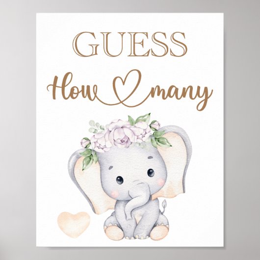 Poster Baby Elephant Baby shower Devine Combien (Devant)