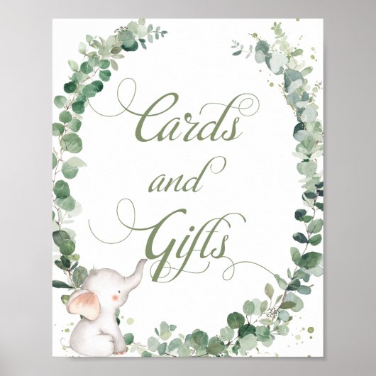 Poster Baby Elephant Green Cards et Cadeaux de douche (Devant)