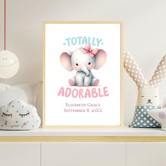 Poster Baby Elephant rose bébé fille crèche murale art