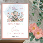 Poster Baby Elephant Un Petit Arachide Fille Douche Flora<br><div class="desc">Un petit éléphant doux niché au milieu des fleurs "Une petite arachide est en route" design Baby shower.</div>