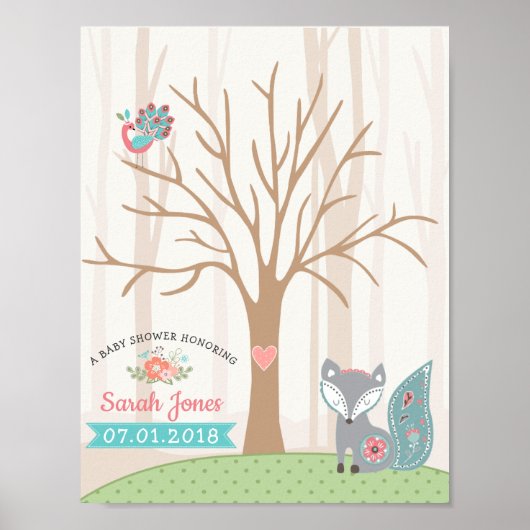 Poster Baby Fox Baby shower Thumbprint Guestbook (Devant)