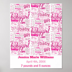 Poster Baby Girl Détails de naissance n Nom Personnaliser