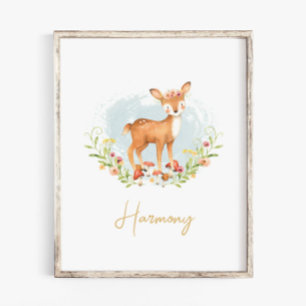 Poster Baby Girl Name Deer Nursery Aquarelle Animal