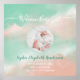 Poster Baby Girl Name Script Birth Stats Nouveau-né Photo