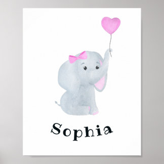 Poster Baby Girl personnalisée Elephant Nursery Wall Art