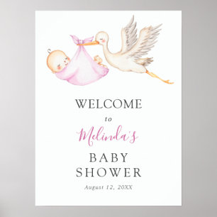 Poster Baby Girl Pink Stork Baby shower de bienvenue