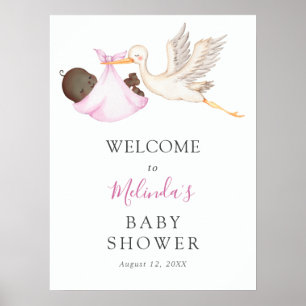 Poster Baby Girl Pink Stork Baby shower de bienvenue