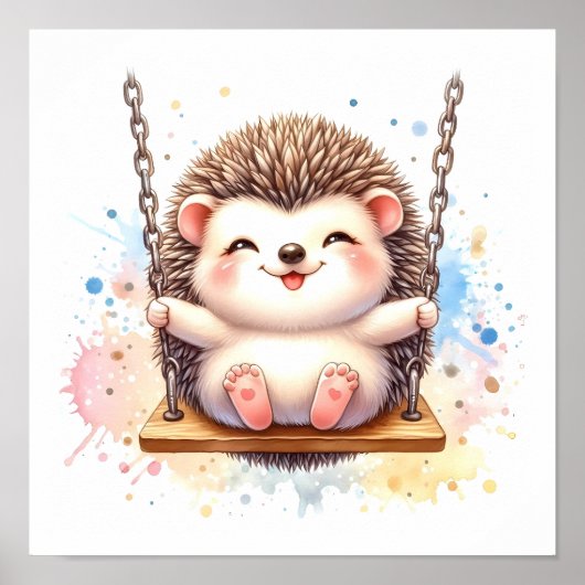 Poster Baby Hedgehog Nursery Aquarelle Bois Animal (Devant)