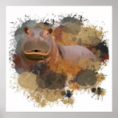 Poster Baby Hippo Abstrait Paint Splatter Faune (Devant)