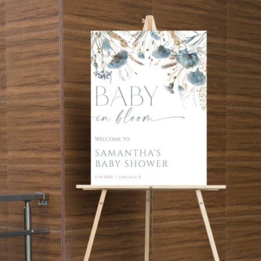 Poster Baby in Bloom bleu poussiéreux garçon baby shower