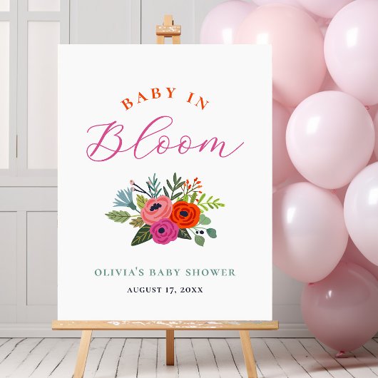 Poster Baby in Bloom Bright Floral Baby shower Welcome