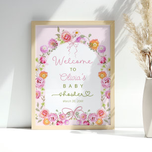 Poster Baby in Bloom Fleur sauvage Bow Baby shower Bienve