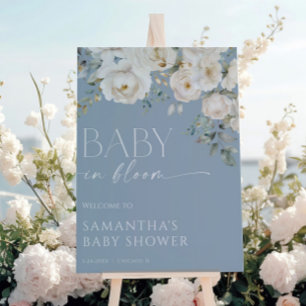 Poster Baby in Bloom poussiéreux bleu floral garçon baby