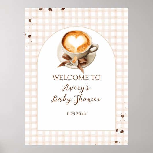 Poster Baby is Brewing Coffee Bean Theme Baby Shower (Devant)