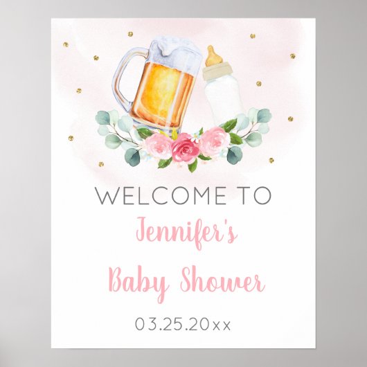 Poster Baby Is Brewing Pink Gold Baby Shower Welcome (Devant)