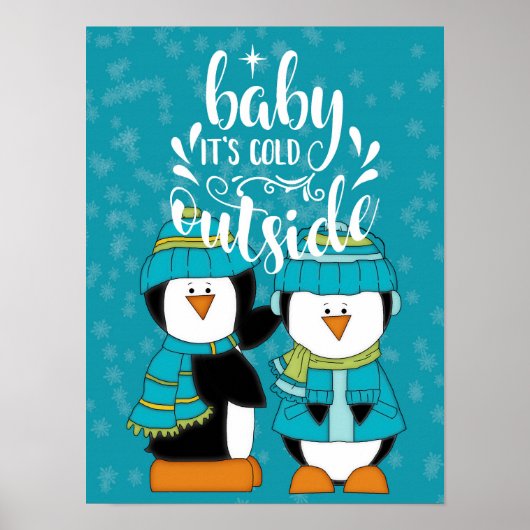 Poster Baby It's Cold Outside Manchots Bleu (Devant)
