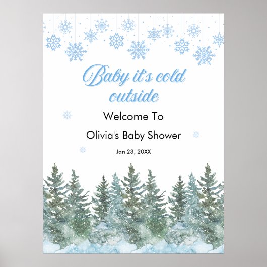 Poster Baby It's Cold Outside Winter Baby Shower Welcome  (Devant)