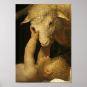 Poster Baby Jesus Touches Lamb