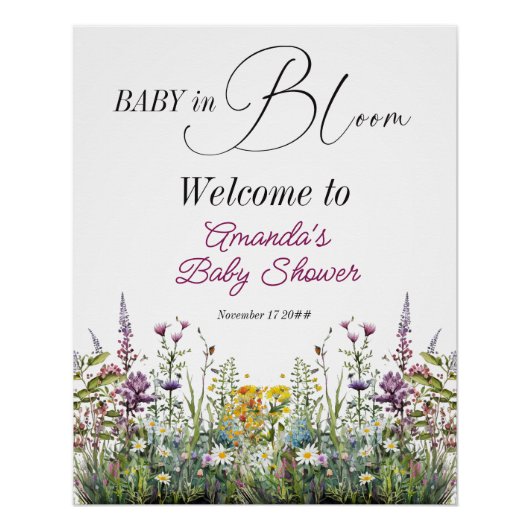 Poster Baby moderne en Fleur Fleur sauvage Baby shower fl (Devant)