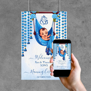 Poster Baby Naming Cradle Ceremony bleu signe d'accueil