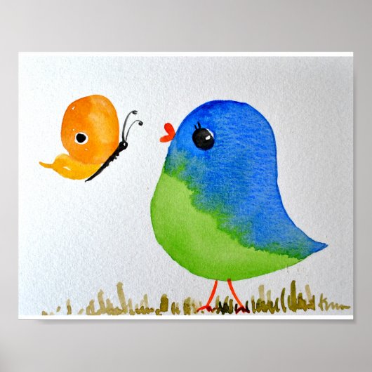Poster Baby Nursery wallart_ Aquarelle Bleu Oiseau (Devant)
