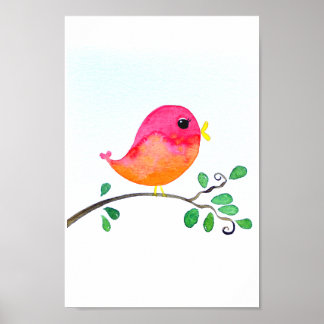 Poster Baby Nursery wallart_ Aquarelle Oiseau rose