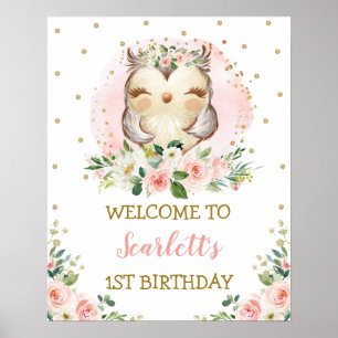 Poster Baby Owl Blush or rose floral Accueil