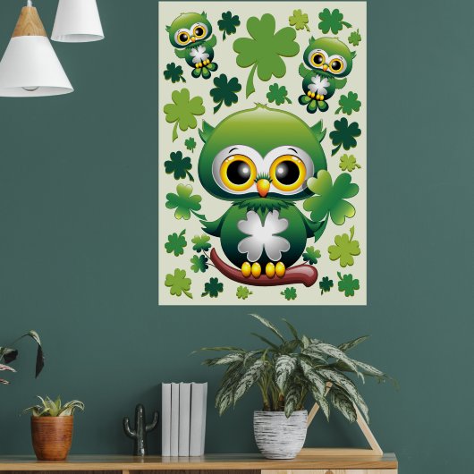Poster Baby Owl Cute St Patrick Cartoon (Salon 1)