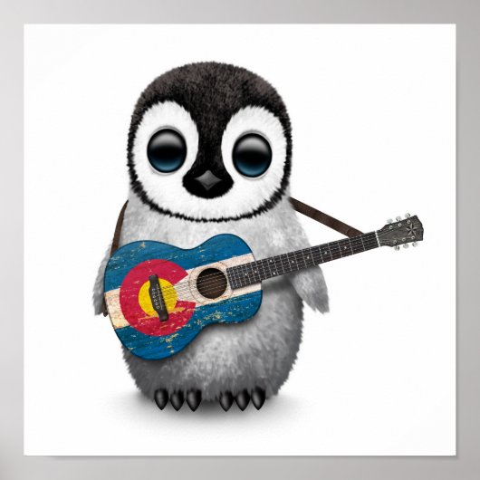 Poster Baby Penguin Jouer à la Guitare du drapeau du Colo (Devant)