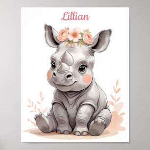 Poster Baby Rhino personnalisé Élégante Nursery Safari
