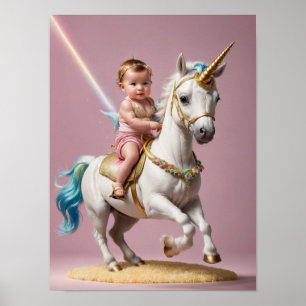Poster Baby Riding A Unicorn