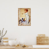 Poster Baby-robot à tête rouge soufflant la corne aux sol (Cuisine)